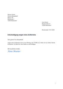Entschuldigung Schule wegen Arzttermin: Vorlagen & Muster