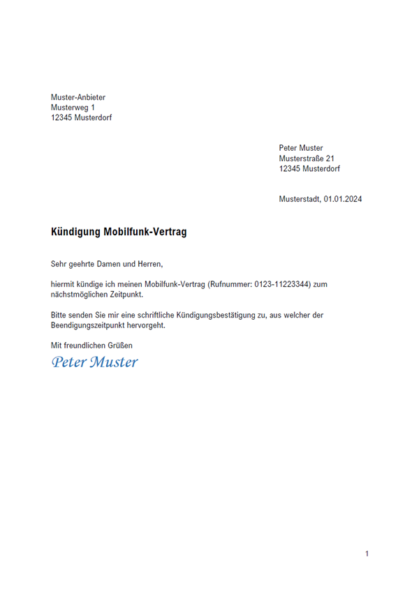Kündigung Telefonanbieter: Vorlagen & Muster
