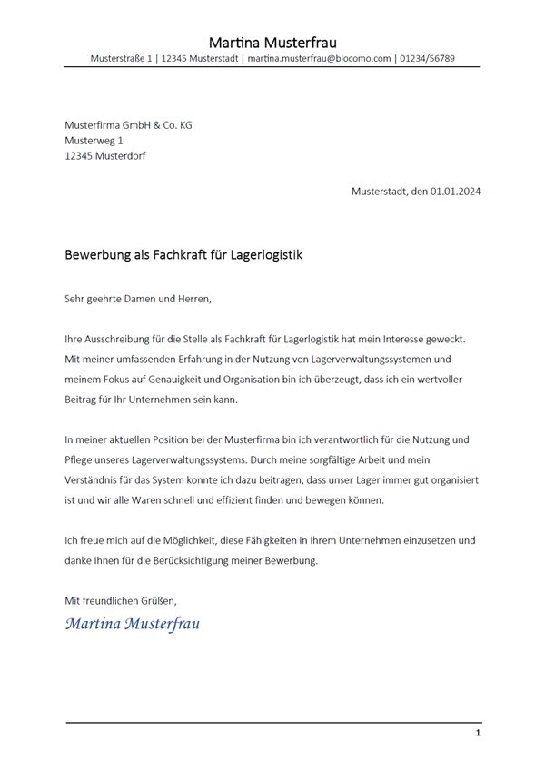 Bewerbung Fachkraft Für Lagerlogistik Muster Nach Ausbildung Bewerbungsanschreiben als Fachkraft für Lagerlogistik: Muster, Vorlagen