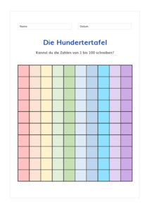 Hundertertafel + Übungen & Aufgaben zum Ausdrucken